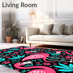 Vibrant Pink Flamingo Floral Jungle Rug
