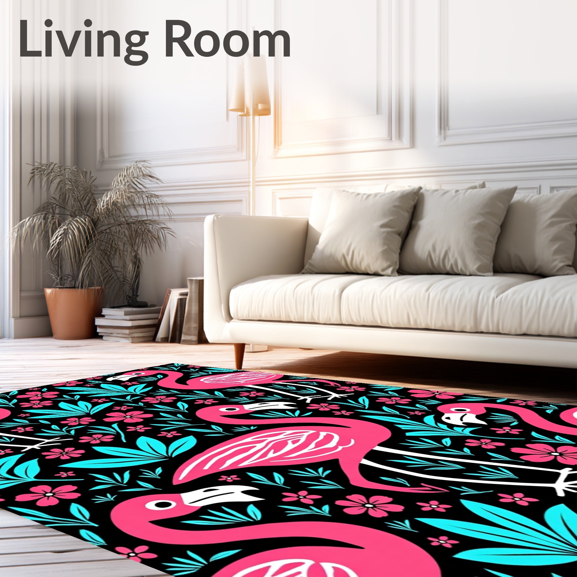 Vibrant Pink Flamingo Floral Jungle Rug