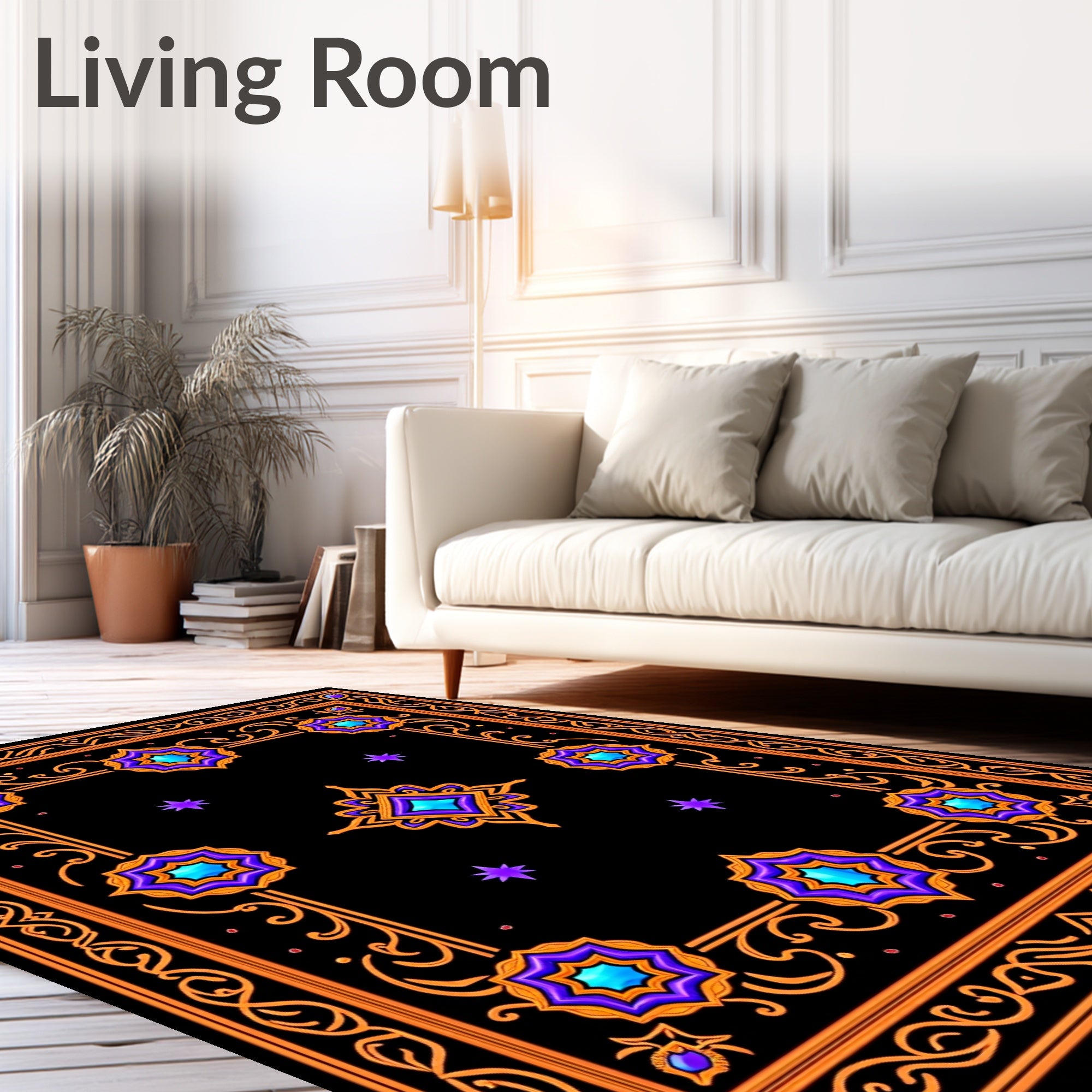 Ornate Black Jewel Starburst Rug
