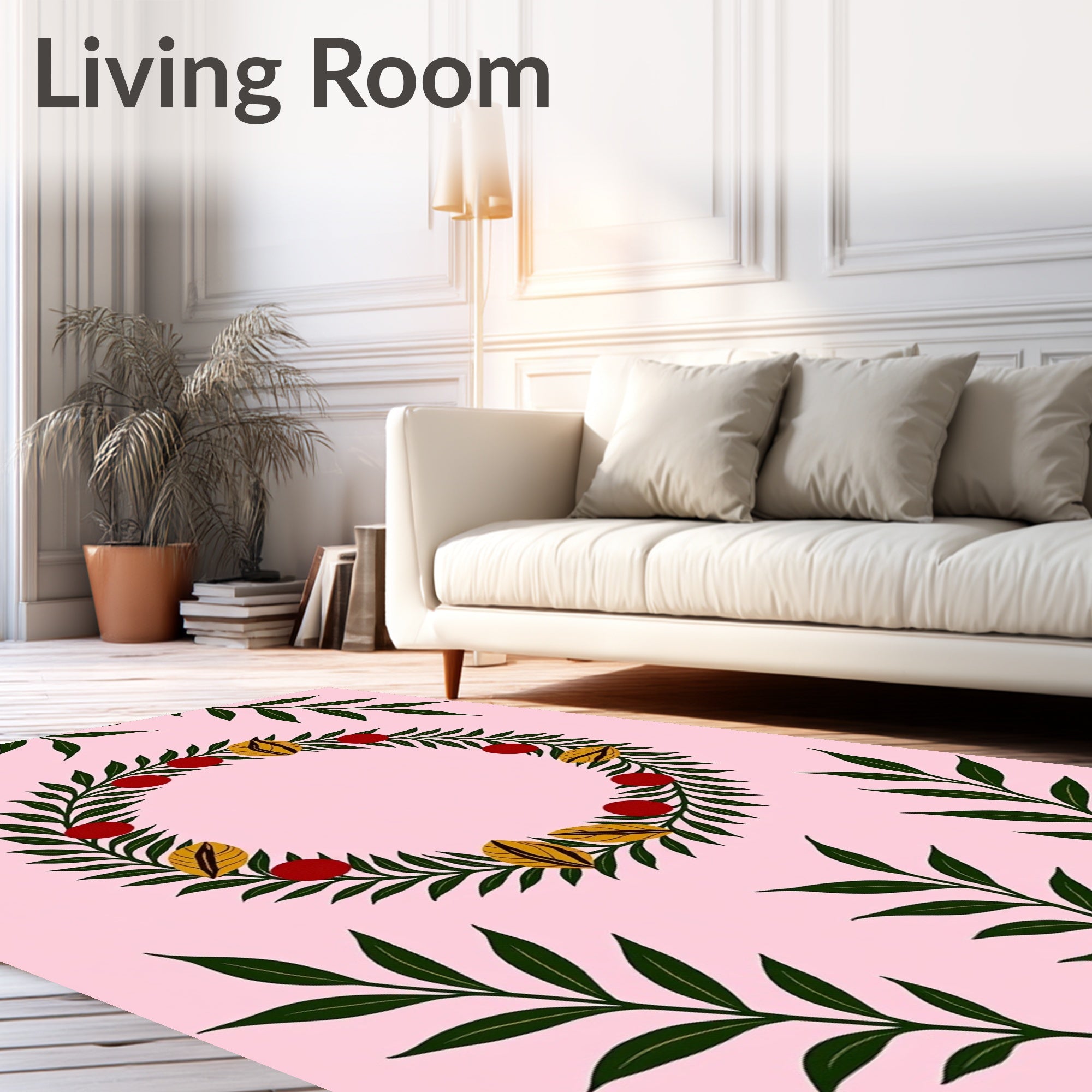 Pink Wreath Botanical Floral Red Accent Rug