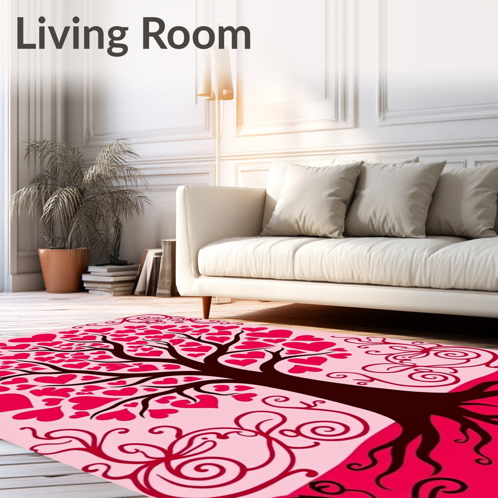 Heart Tree Branches Pink Red Swirls Rug