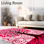Heart Tree Branches Pink Red Swirls Rug