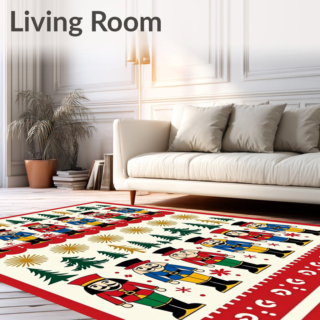 Christmas Nutcracker Red Blue Trees Rug