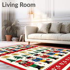 Christmas Nutcracker Red Blue Trees Rug