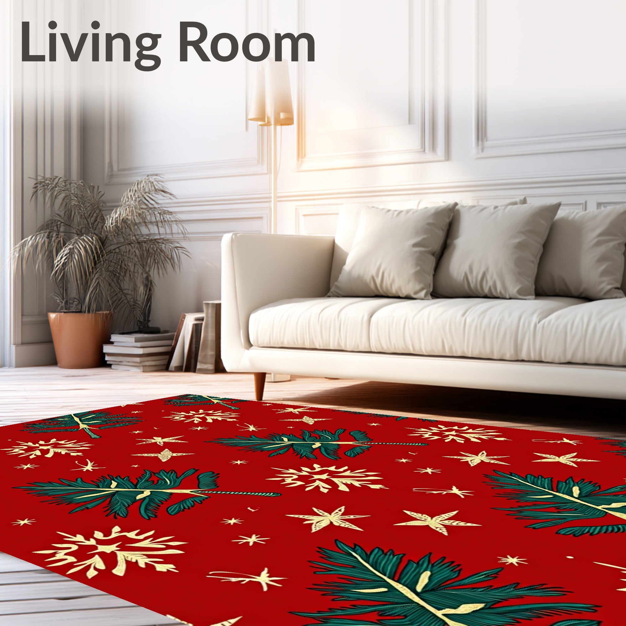Red Woodland Pine Snowflake Yuletide Rug