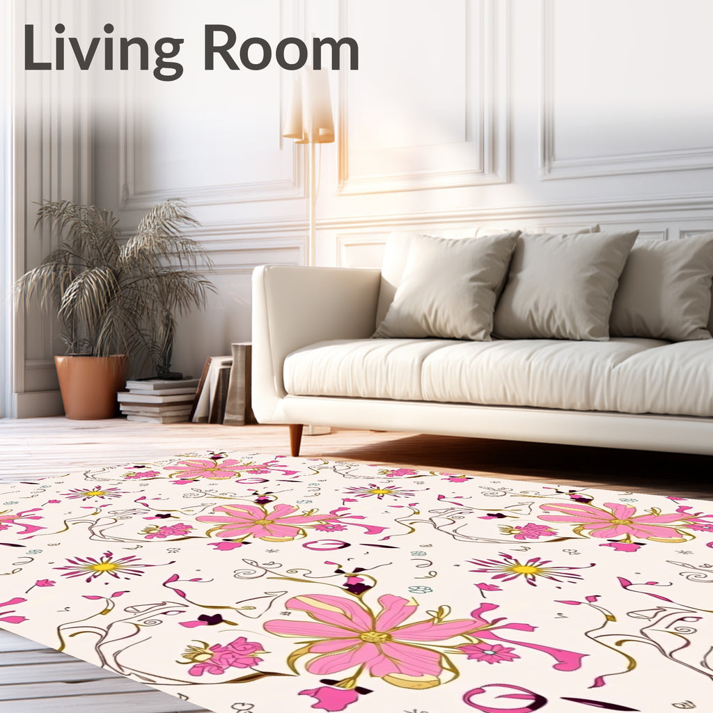 Pink Floral Whimsical Vine Fabric Rug