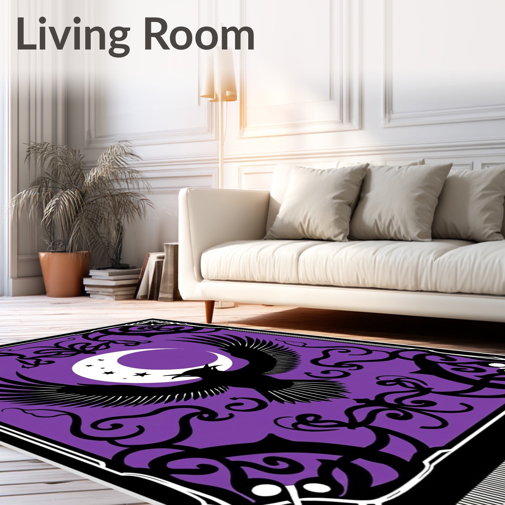 Purple Raven Moon Stars Swirls Rug