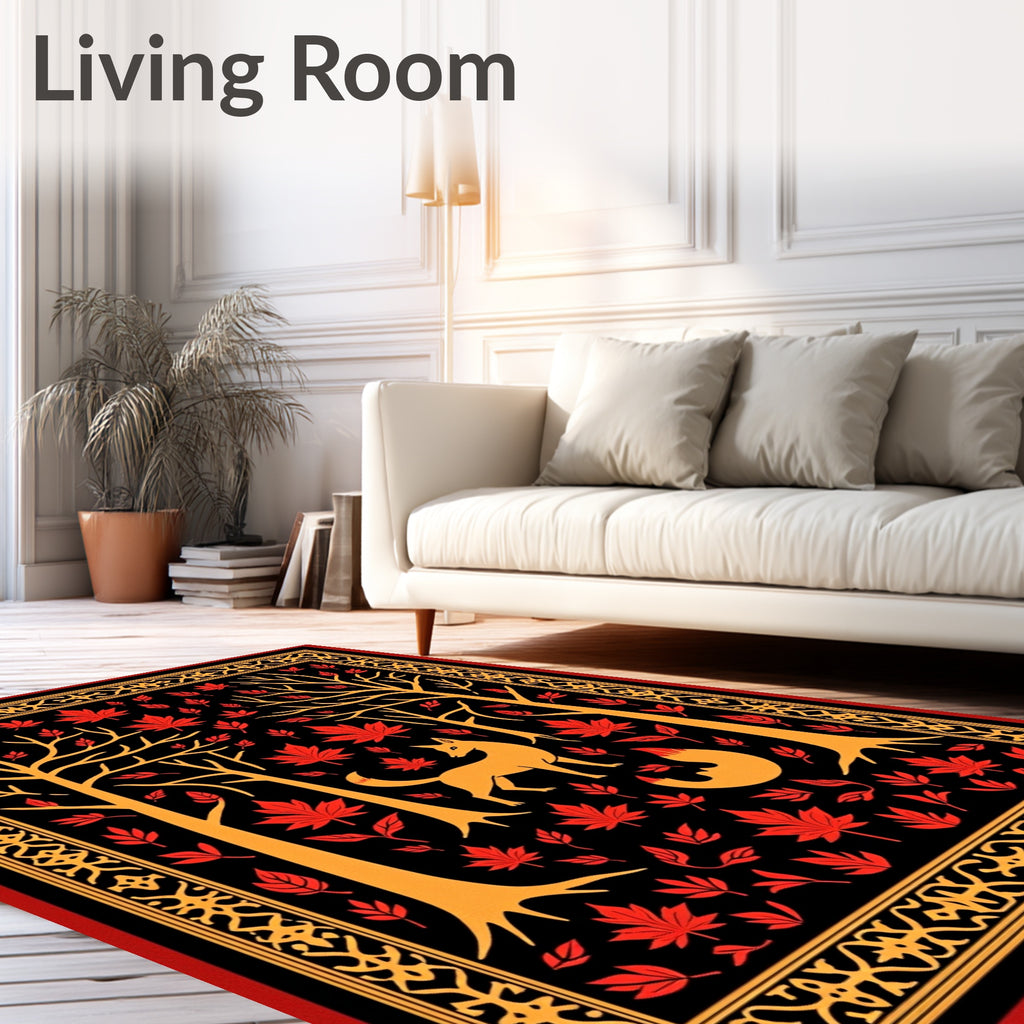 Golden Fox Red Maple Trees Border Rug