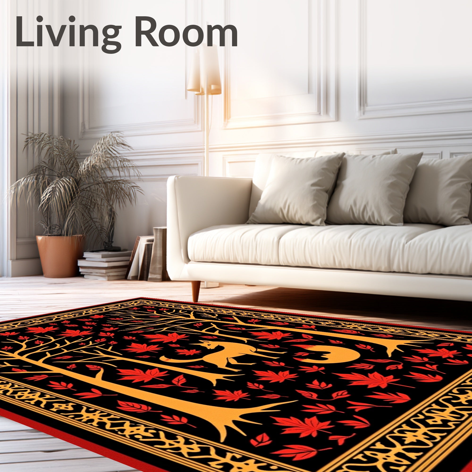 Golden Fox Red Maple Trees Border Rug