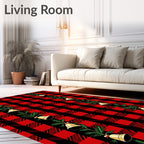 Red Black Buffalo Plaid Bells Garland Rug