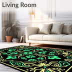 Vibrant Green Yellow Floral Swirl Rug