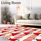Red Santa Hats Yellow Stars Stripes Rug
