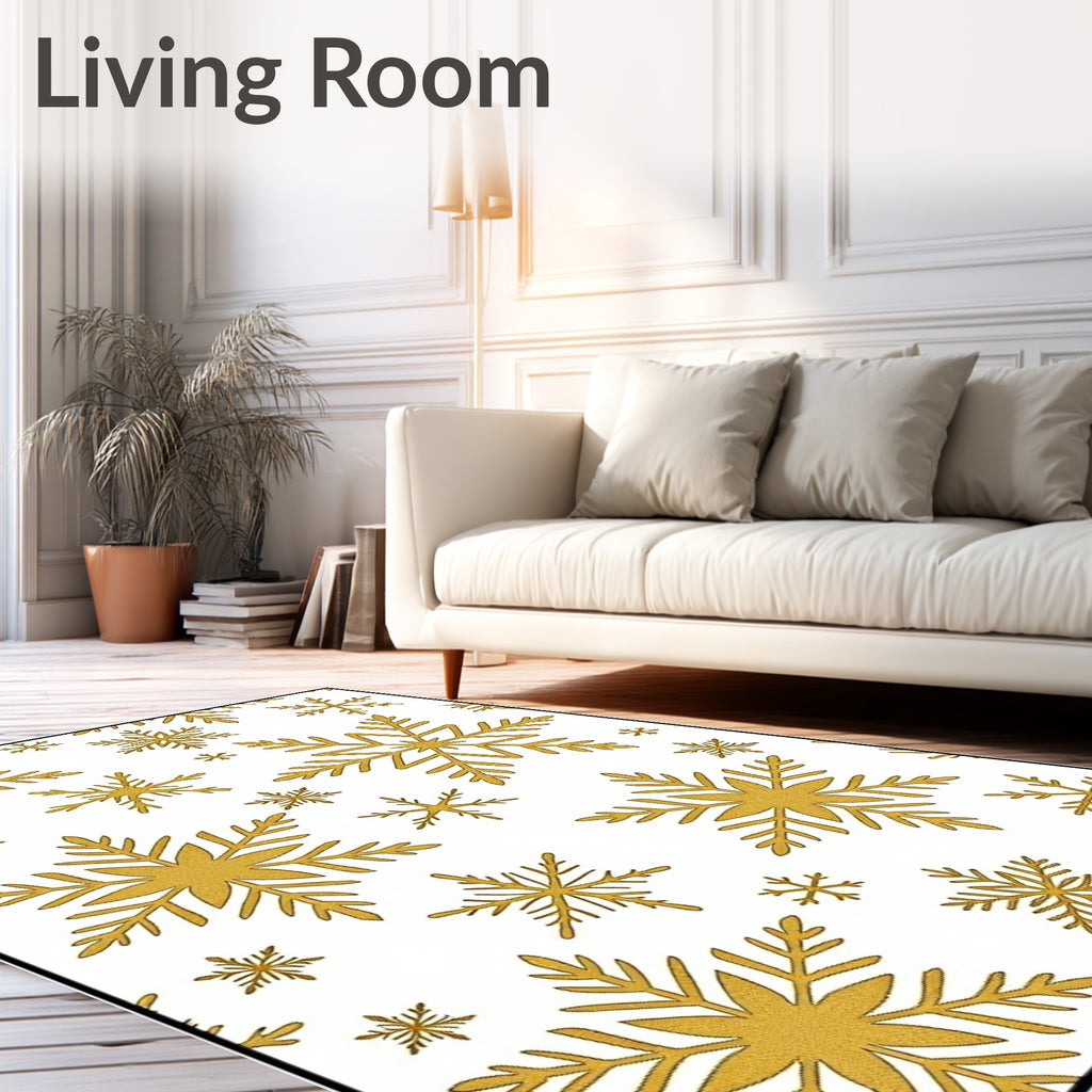 Golden Snowflake Scatter Holiday Rug