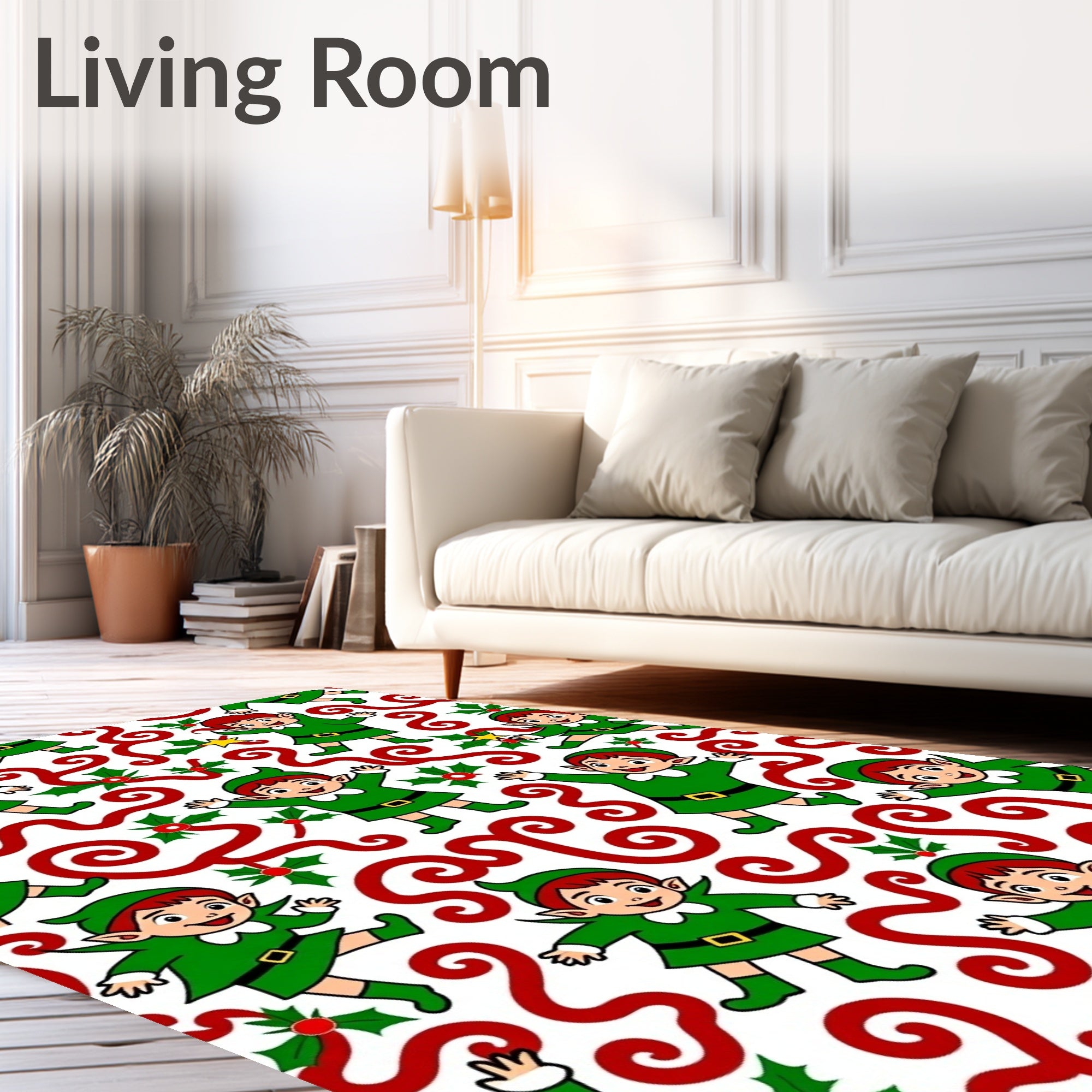 Playful Green Elf Holiday Swirls Rug
