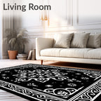 Black and White Floral Mandala Frame Rug
