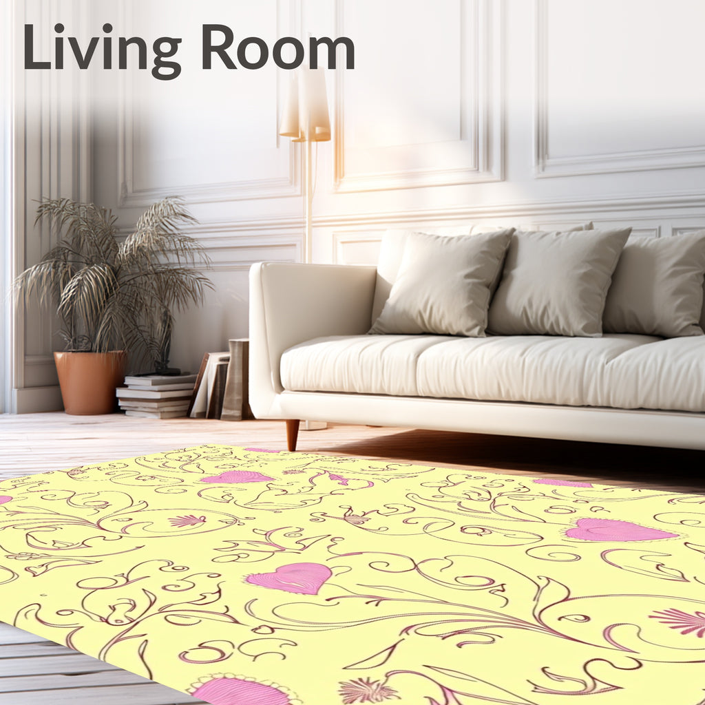 Whimsical Pink Heart Floral Garden Rug