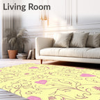 Whimsical Pink Heart Floral Garden Rug
