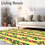 Festive Red Green Leaf Stripe Rug