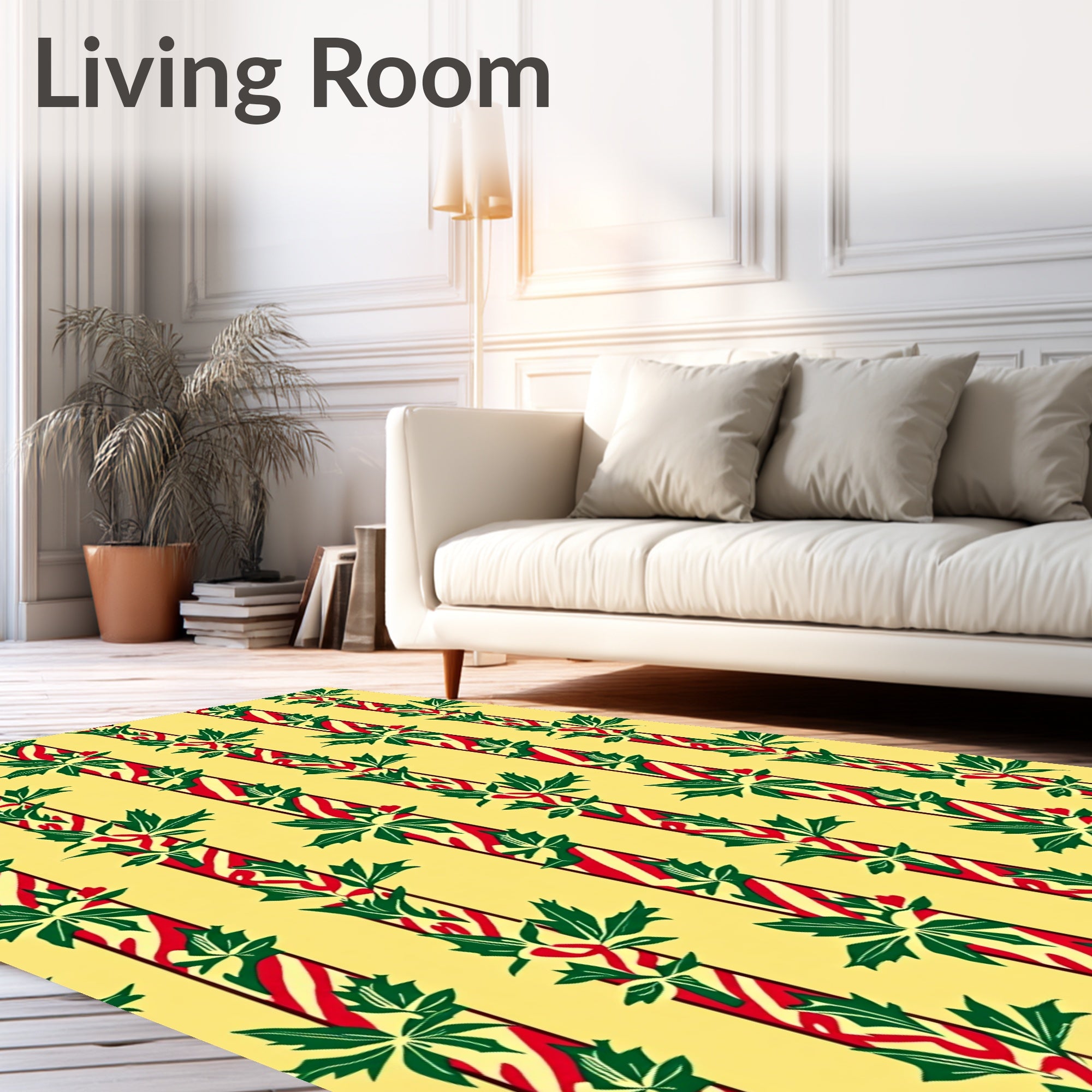 Festive Red Green Leaf Stripe Rug