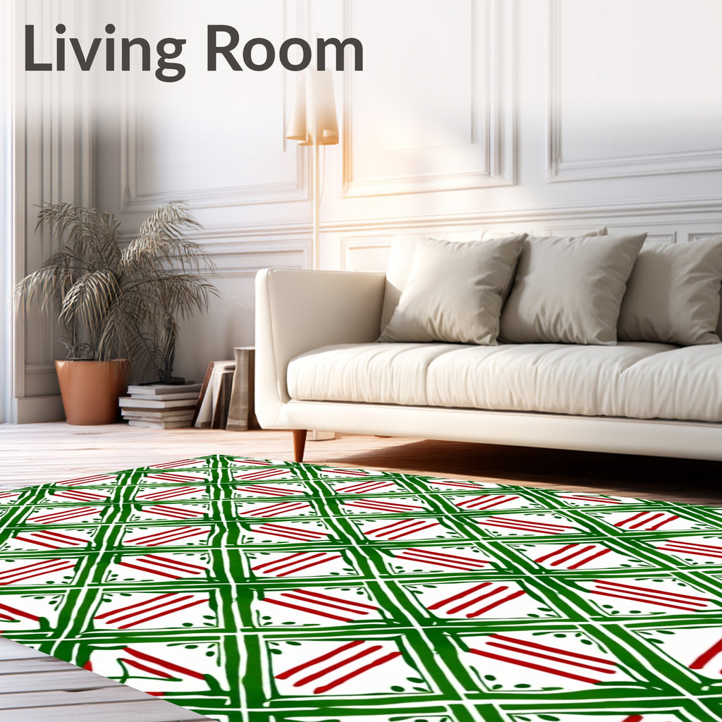 Green Red Diamond Geometric Accordion Rug