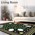 Cosmic Black Yellow Green Starry Trees Rug
