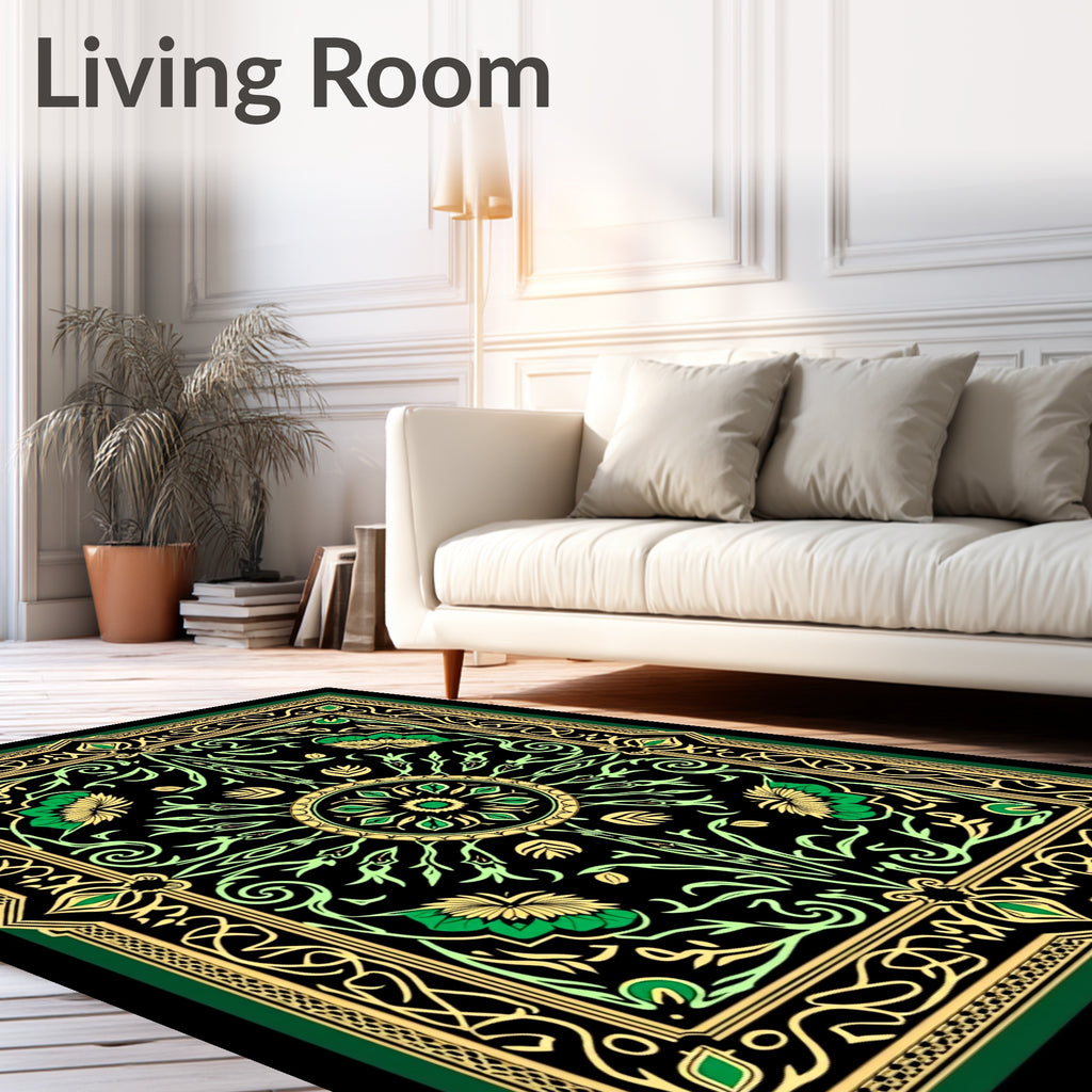 Ornate Black Emerald Floral Mandala Rug