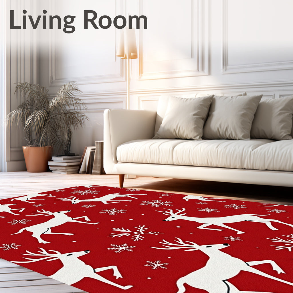 Crimson Reindeer Snowflake Collage Rug