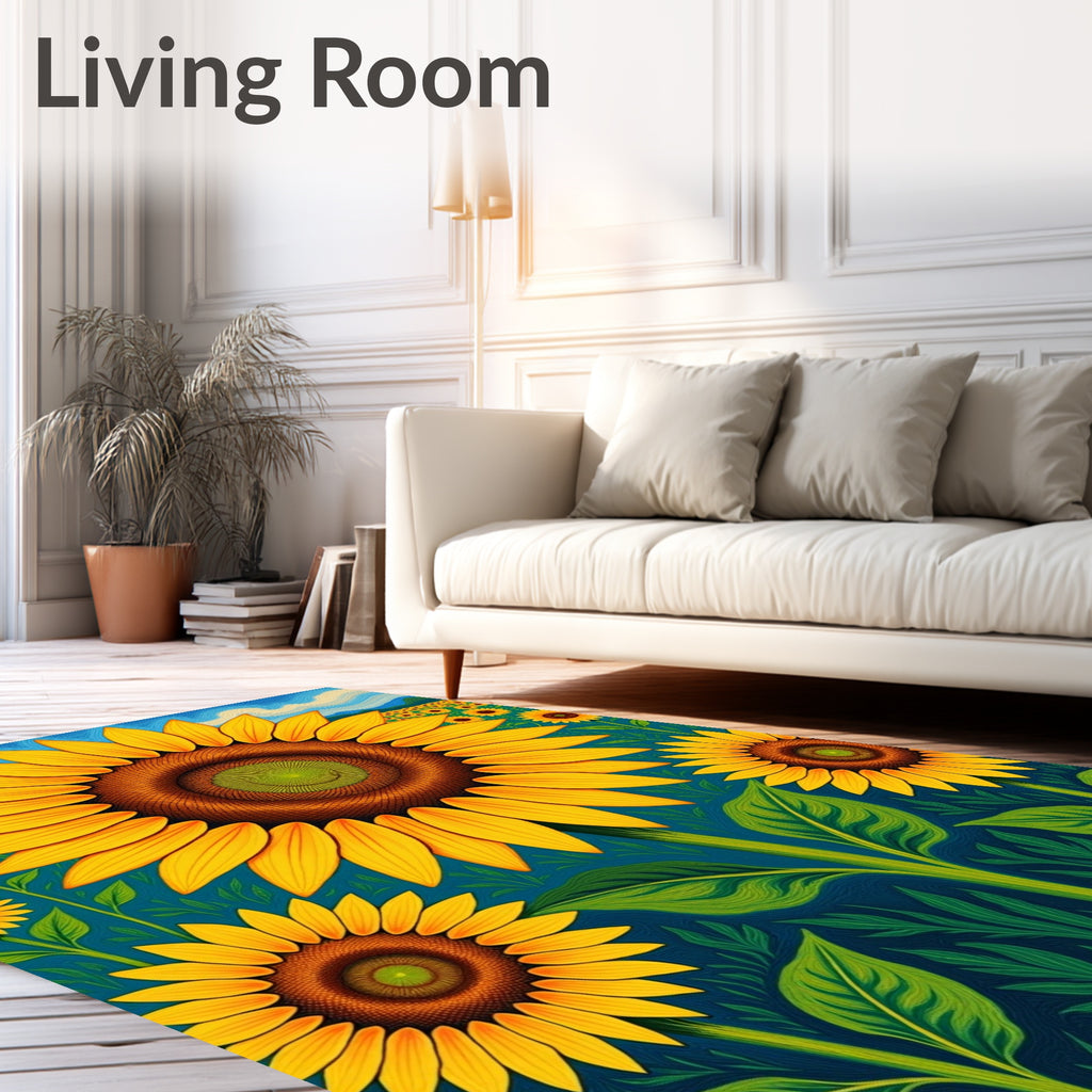 Golden Sunflower Field Landscape Rug