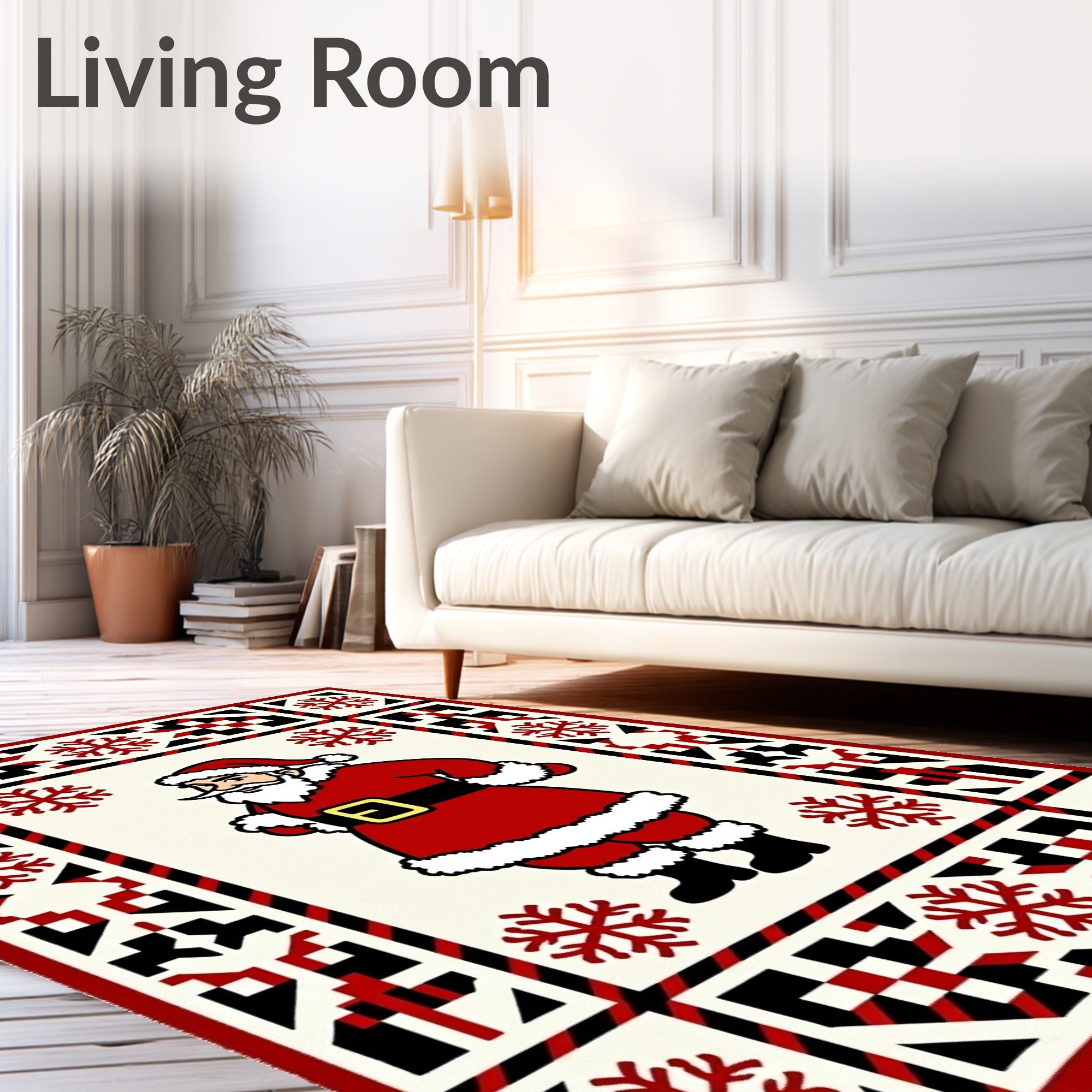 Festive Santa Claus Snowflakes Borders Rug