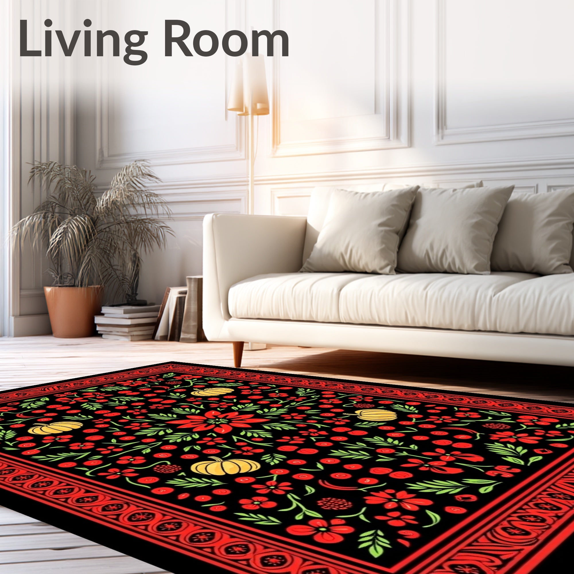 Autumn Harvest Pumpkin Floral Rug