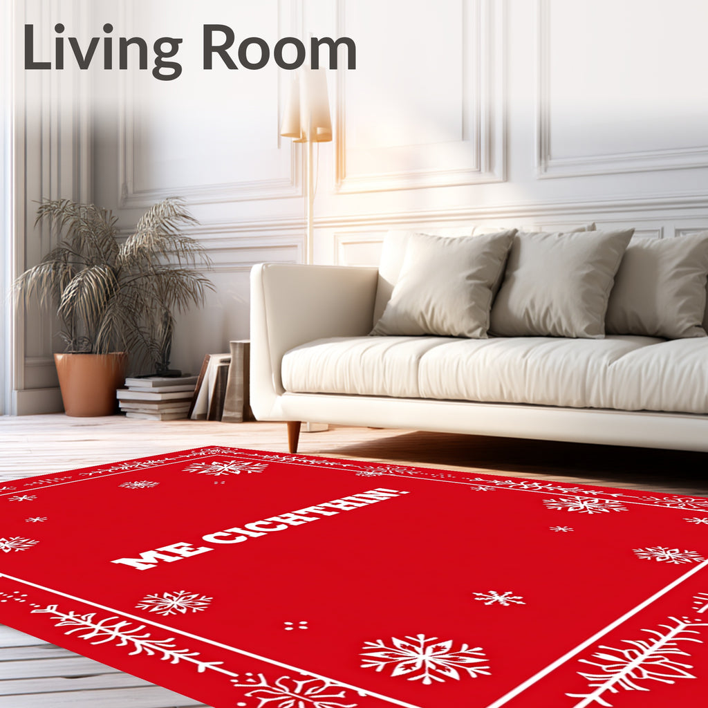Red White Snowflake Winter Border Rug