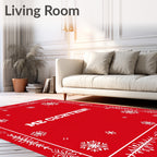 Red White Snowflake Winter Border Rug