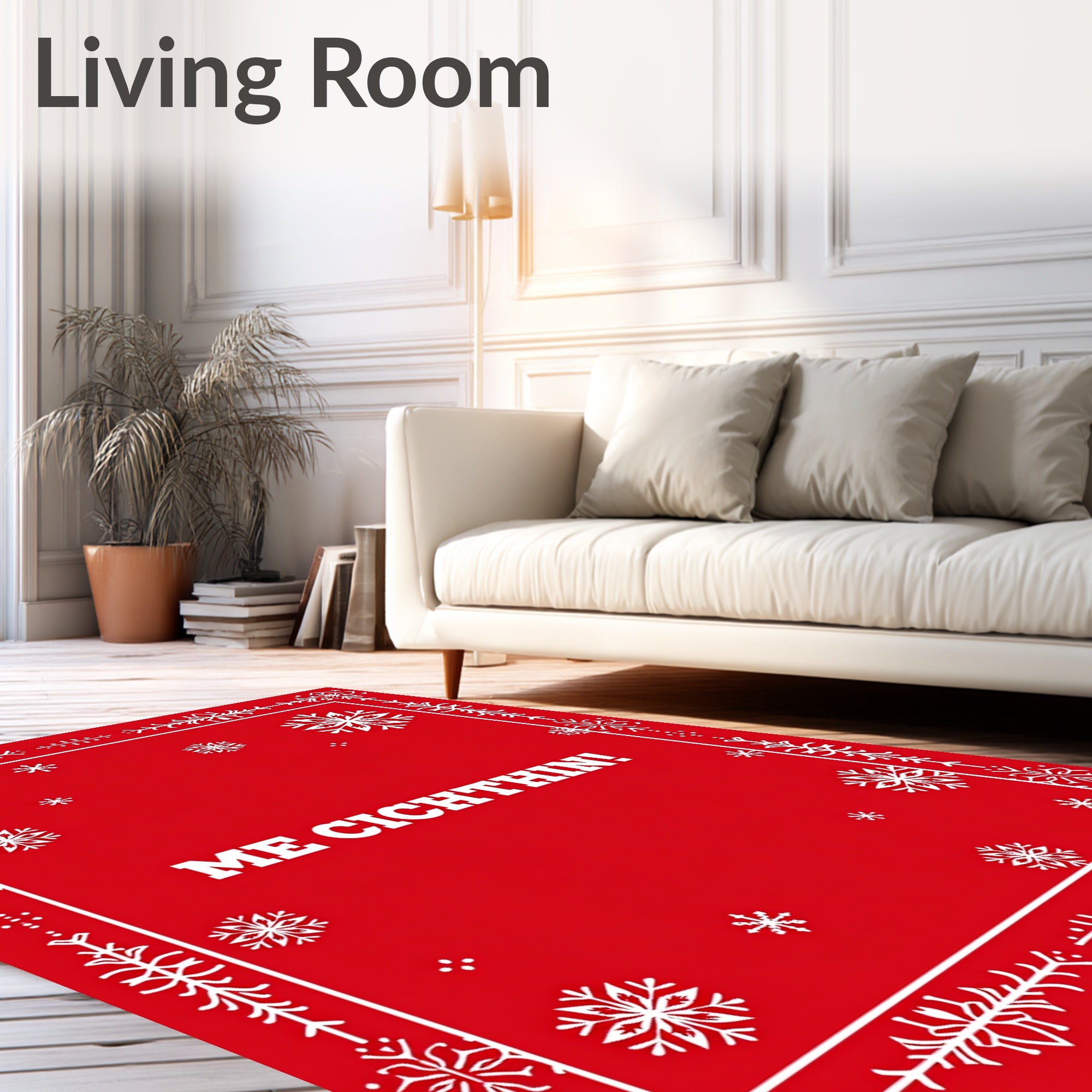 Red White Snowflake Winter Border Rug
