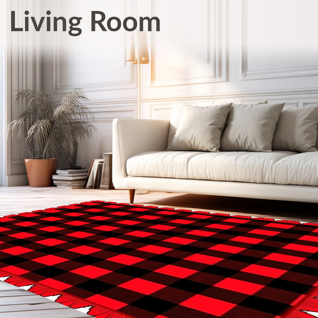 Red Black Buffalo Check Plaid Tablecloth Rug