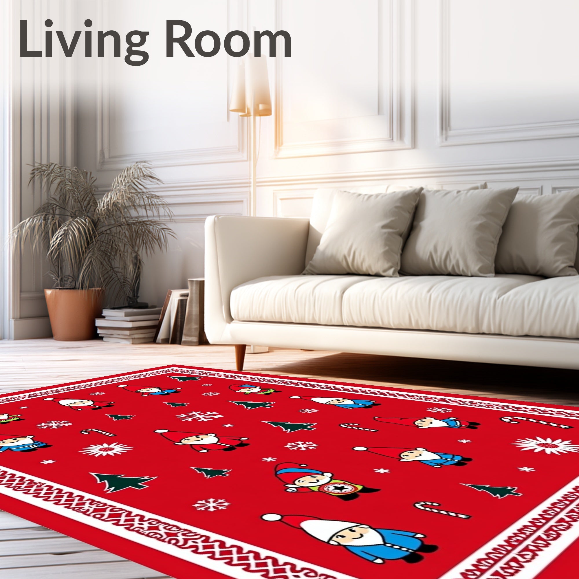 Festive Gnomes Candy Canes Trees Rug