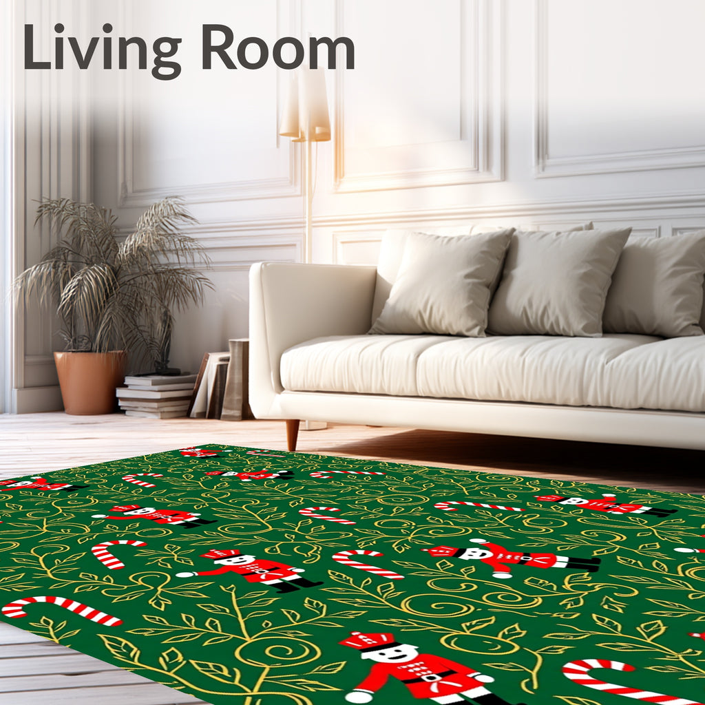 Festive Red Nutcracker Candy Cane Foliage Rug