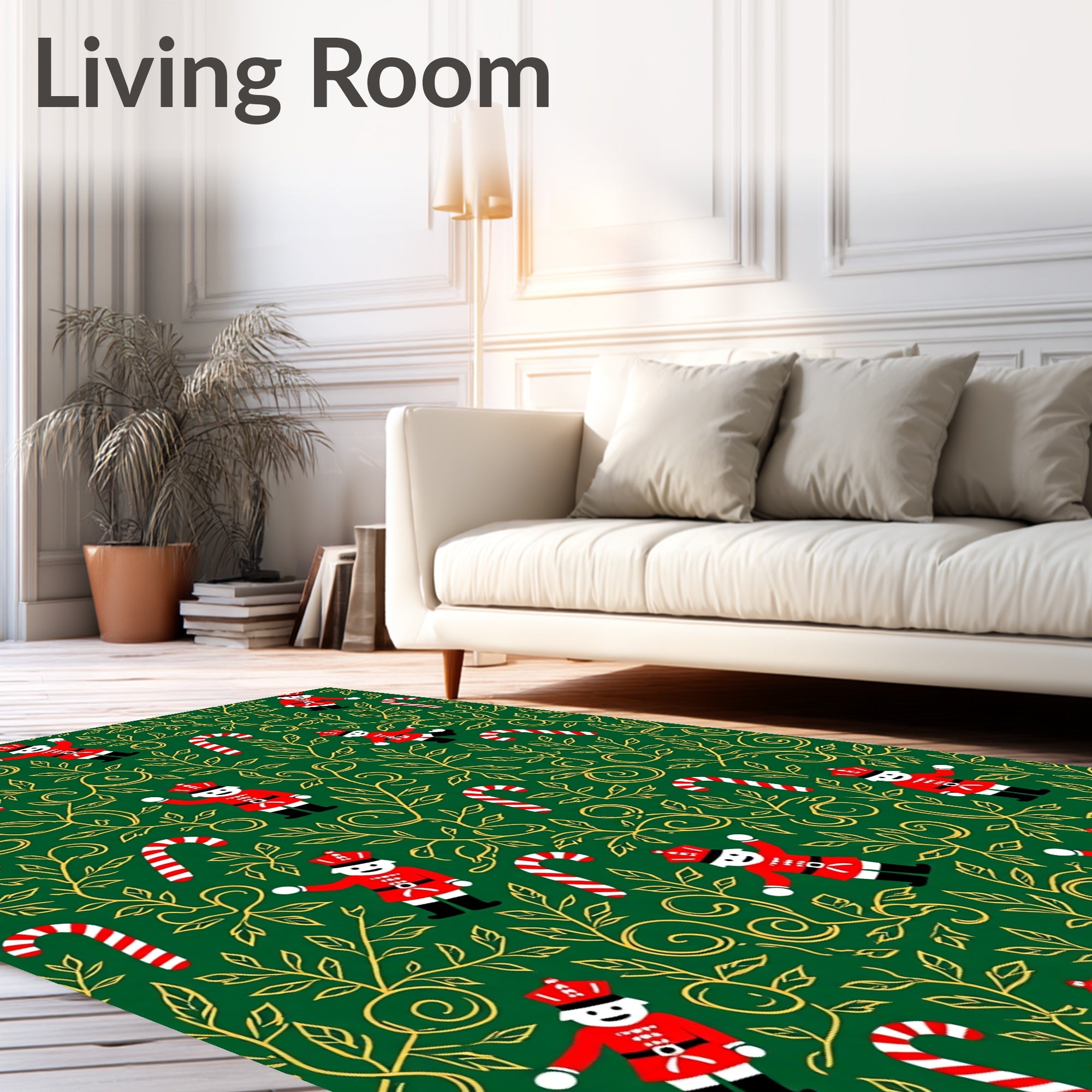 Festive Red Nutcracker Candy Cane Foliage Rug