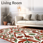 Terracotta Green Floral Botanical Medallion Rug