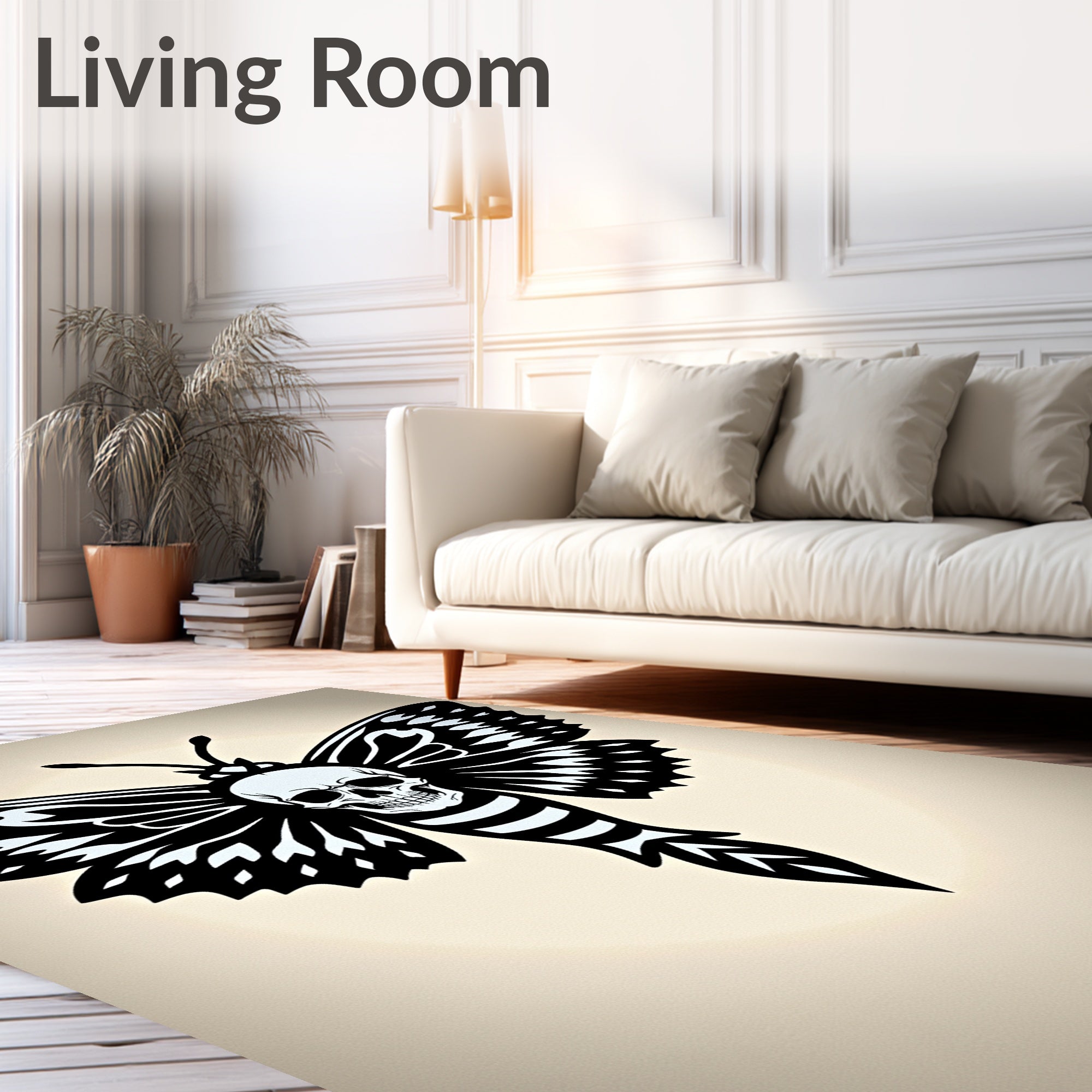 Monochromatic Skull Winged Insect Rug