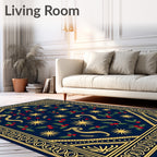 Navy Blue Golden Star Holly Sprig Rug