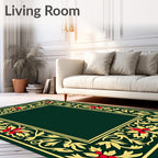 Regal Green Floral Scroll Border Rug