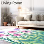 Pink Lavender Daisy Garden Border Rug