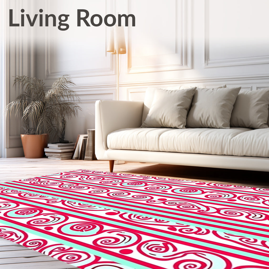 Crimson White Swirl Stripe Rug