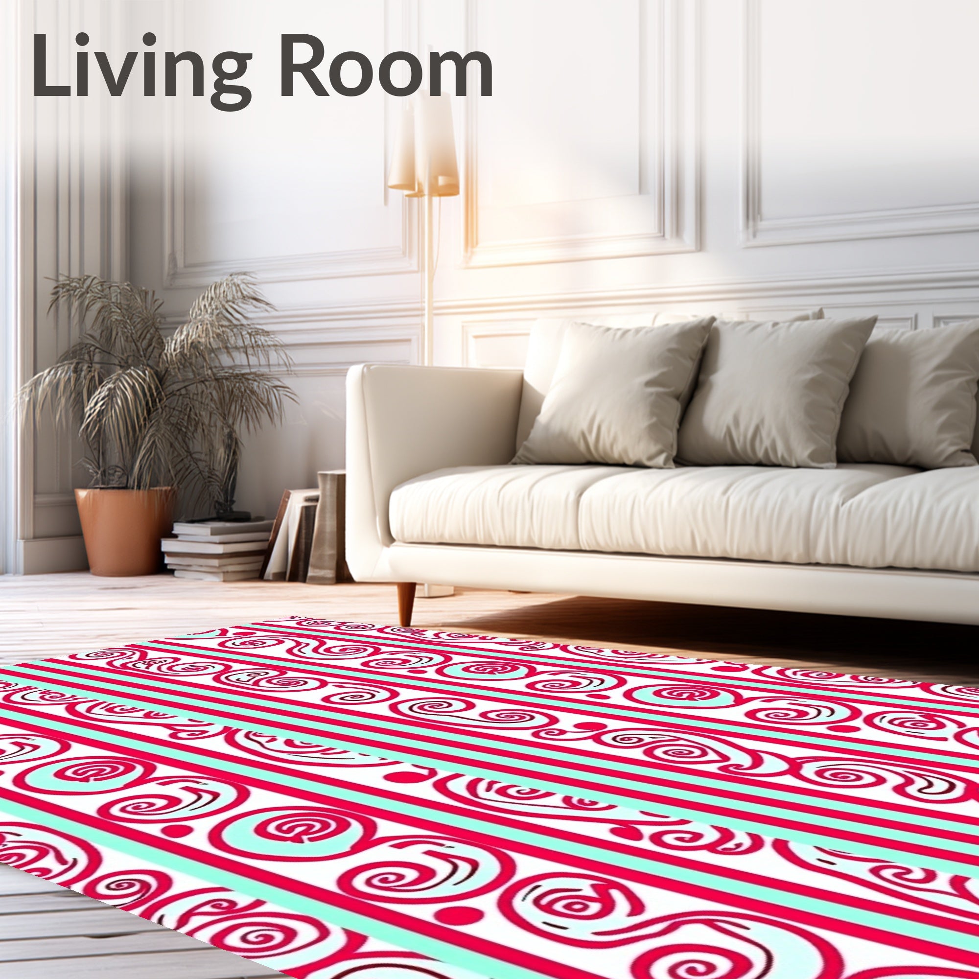 Crimson White Swirl Stripe Rug