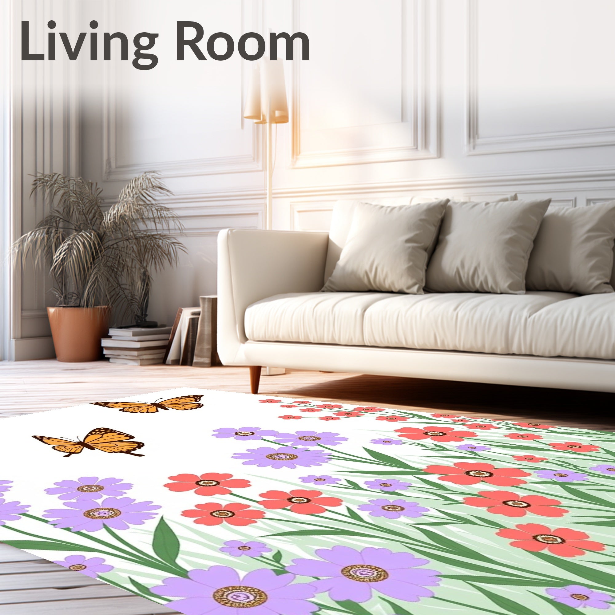 Whimsical Orange Butterfly Garden Rug