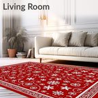 Red White Snowflake Scroll Medallion Rug