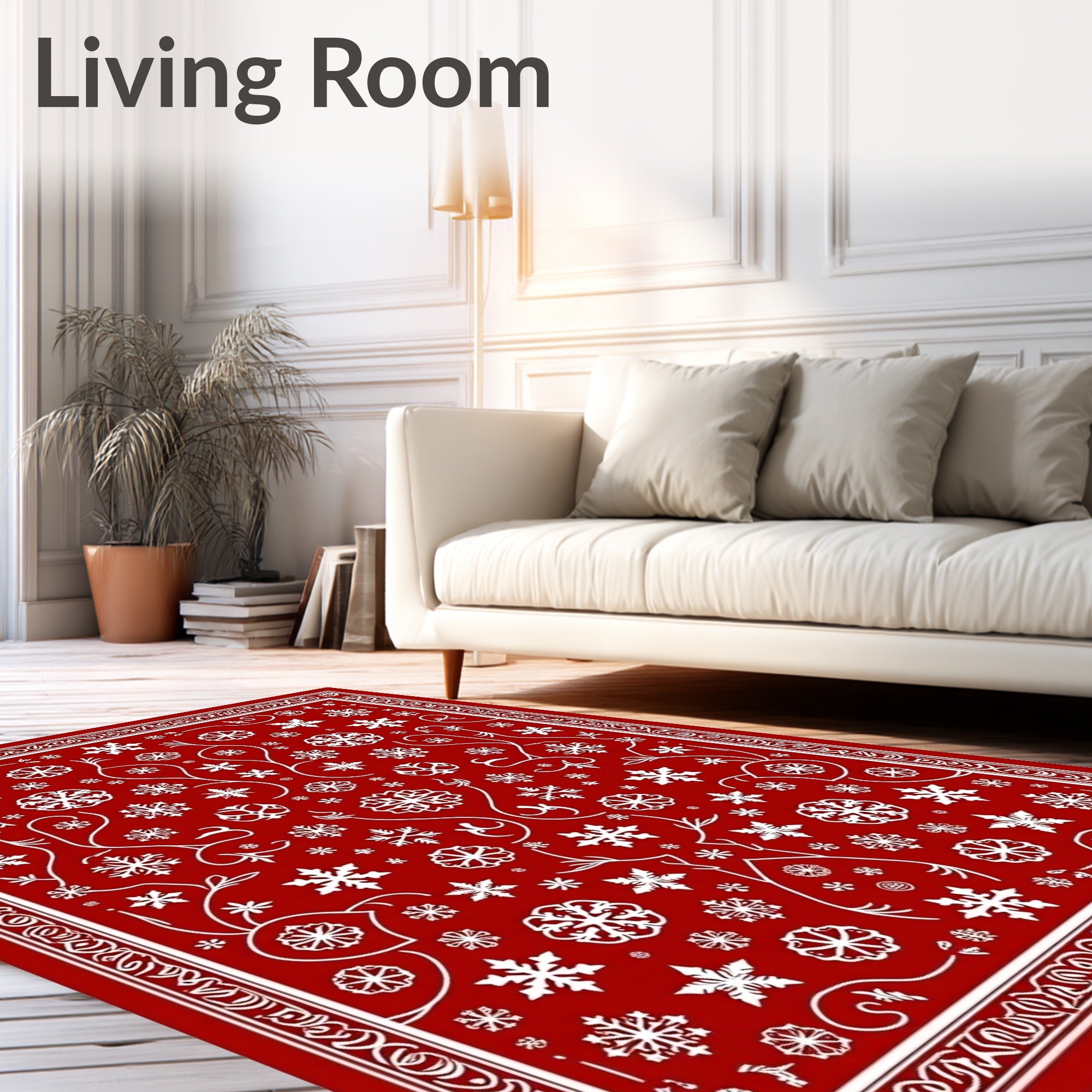 Red White Snowflake Scroll Medallion Rug