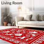 Red Santa Reindeer Snowflake Holiday Rug