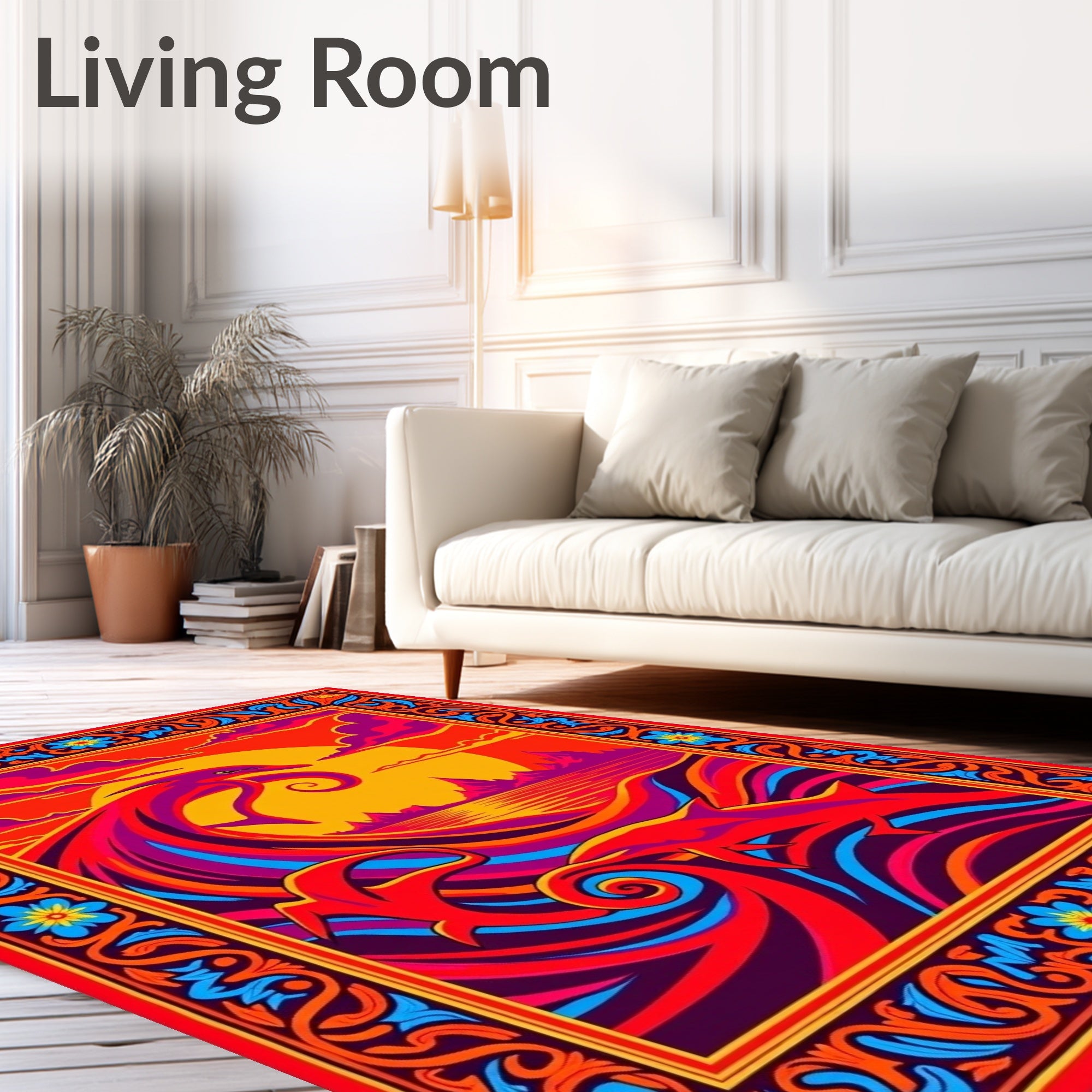Vibrant Orange Dolphin Wave Sunset Rug