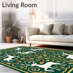 White Deer Forest Gold Acorn Swirl Rug